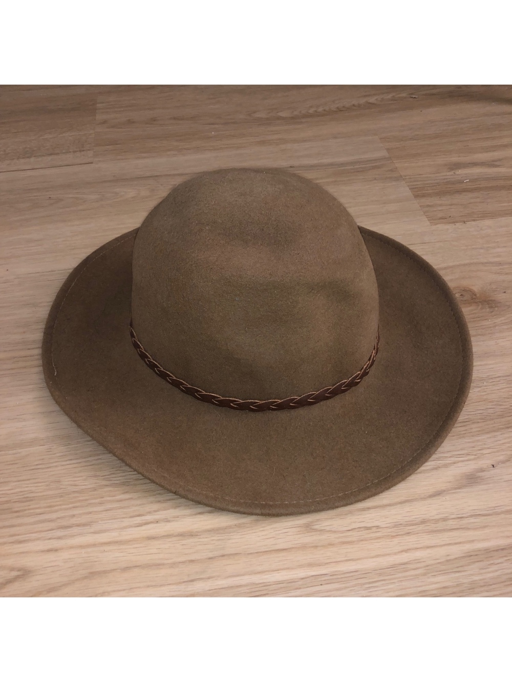KANGOL LITE FELT 100% WOOL WIDE BRIM BROWN OUTBACK SAFARI FEDORA COWBOY HAT SZ M